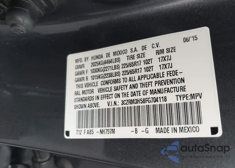 2015 Honda Cr-V Ex из США, поврежденный, VIN 3CZRM3H58FG704118